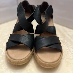 Women’s black heeled espadrilles, sz 8.